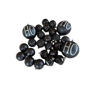 25 Black White Christmas Tree Ornament Assortment 22 Shatterproof 3 Glass Asst